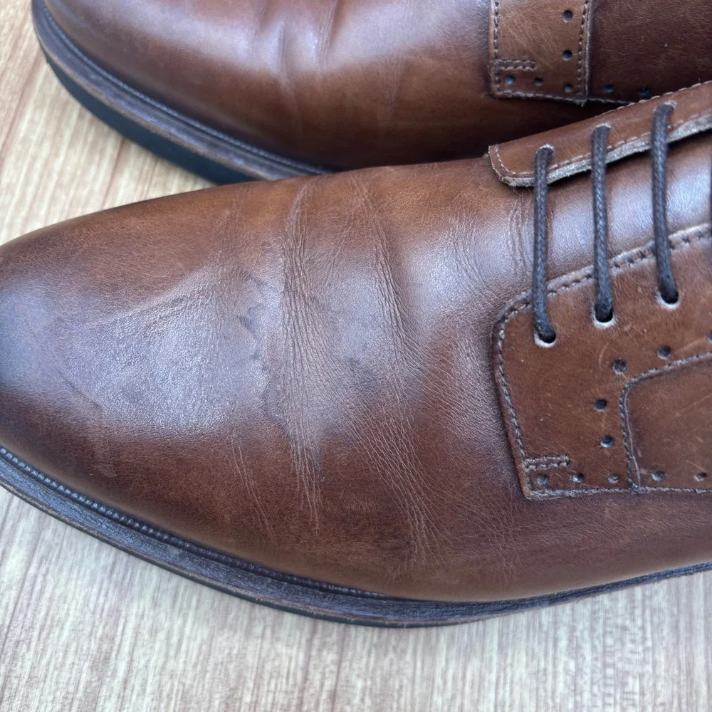 Allen Edmonds Brooklyn Light Plain Toe Derby Shoes Mens‎ size 9.5 Brown Leather